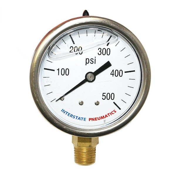 Interstate Pneumatics Oil Filled Pressure Gauge 500 PSI 2-1/2 Inch Dial 1/4 Inch NPT Bottom Mount G7022-500 - main